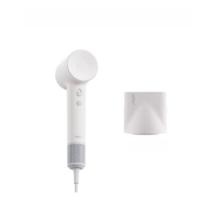 Laifen SE 2 high-speed hair dryer in white with magnetic concentrator nozzle attachment displayed beside it