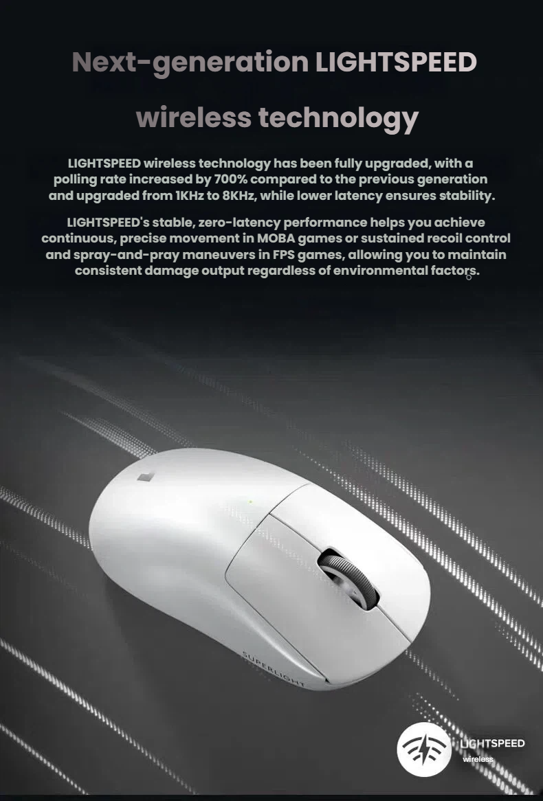 Logitech SUPERLIGHT 2 LIGHTSPEED receiver and USB-C cable in box