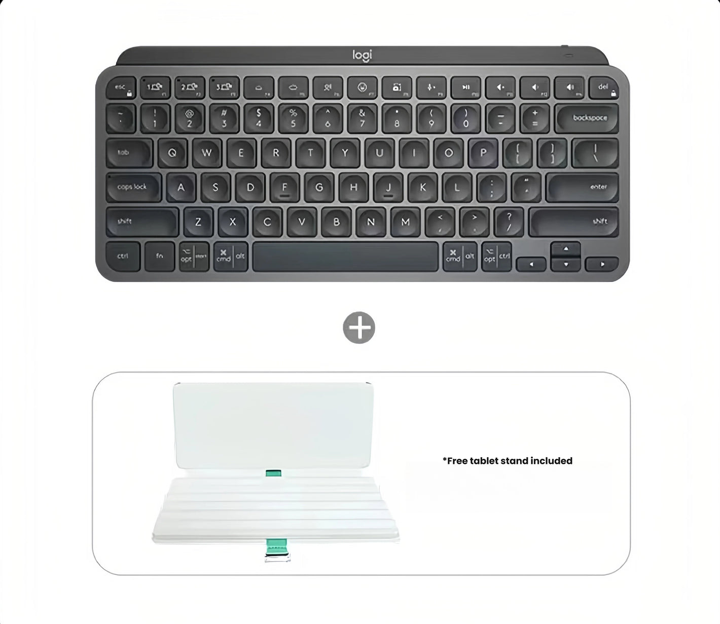 Logitech MX Keys Mini graphite wireless illuminated keyboard with free tablet stand included bundle