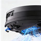 Close-up underside view of the ECOVACS X11 Pro Omni powerfully suctioning hair and fine dust from a carpet, illustrating its 2.4X enhanced cleaning efficiency.
