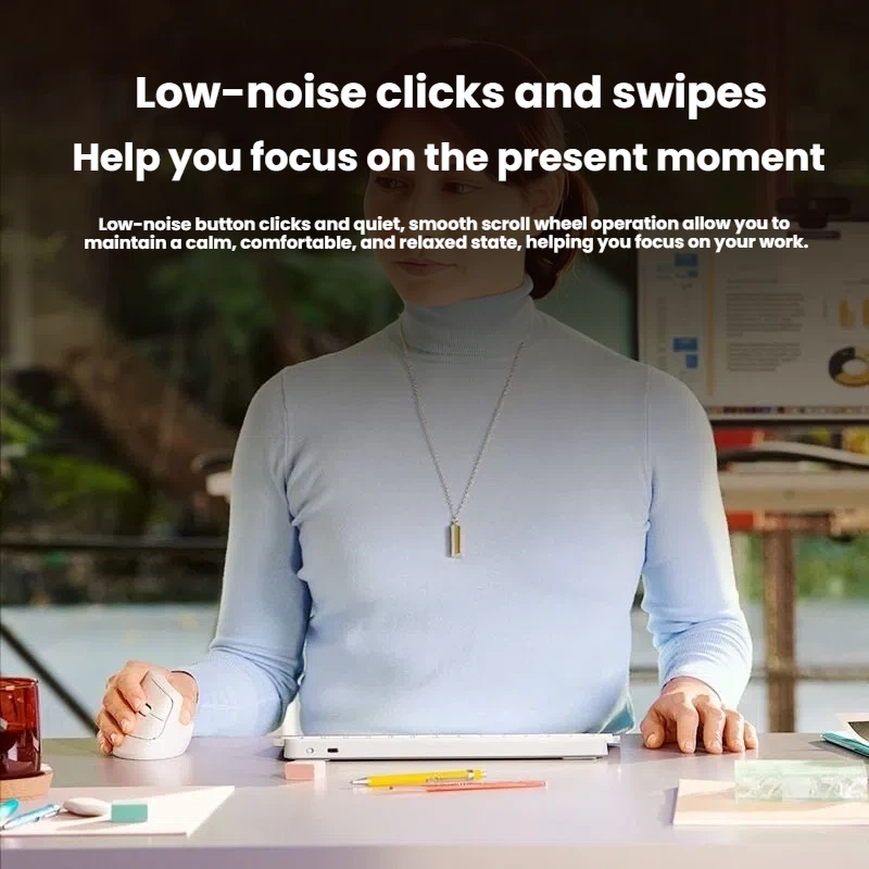 Logitech Lift vertical ergonomic mouse on home office desk