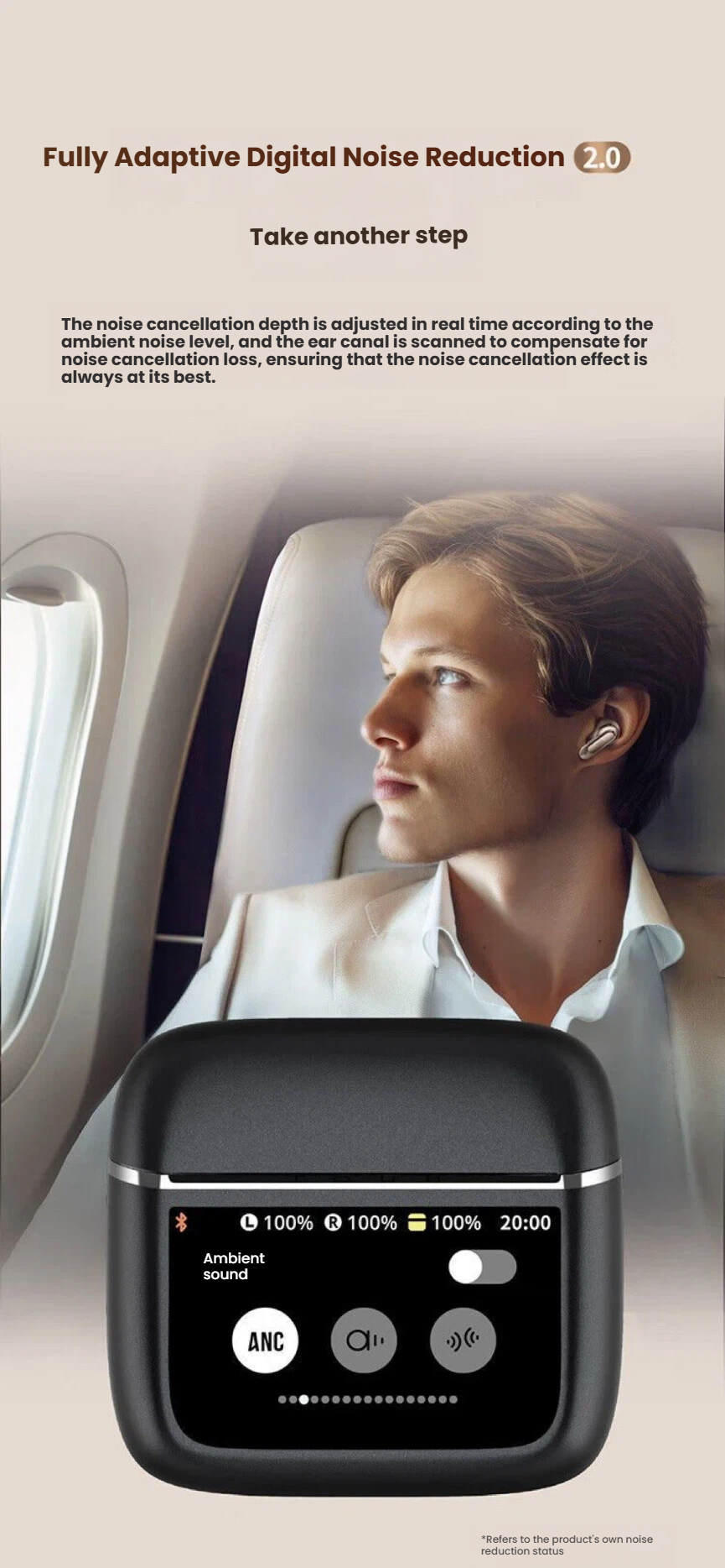 JBL Tour Pro 3 Smart Case touchscreen showing playback and ANC controls