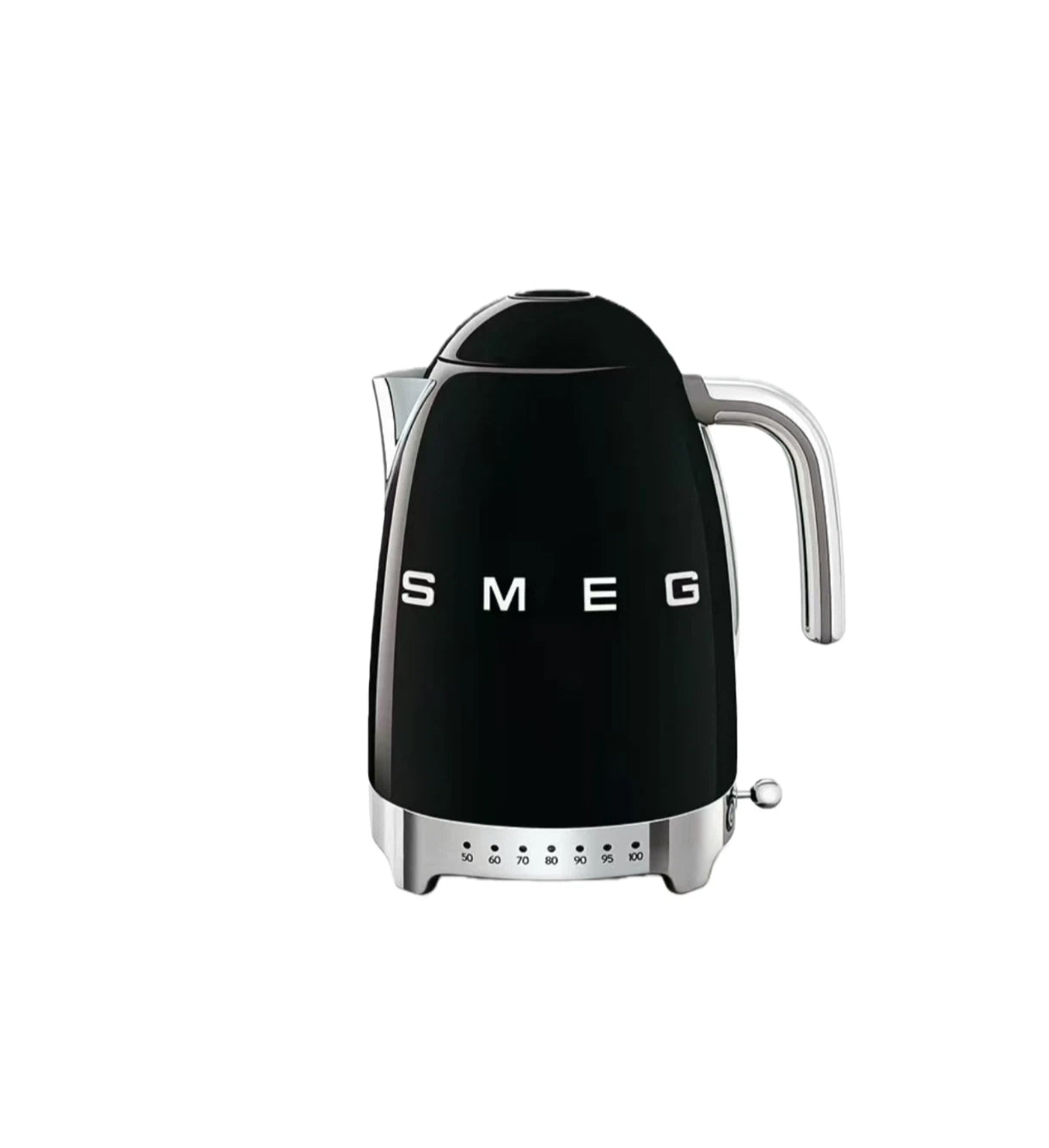 Smeg KLF04 50's Style 1.7L variable temperature kettle in black with chrome handle and temperature dial