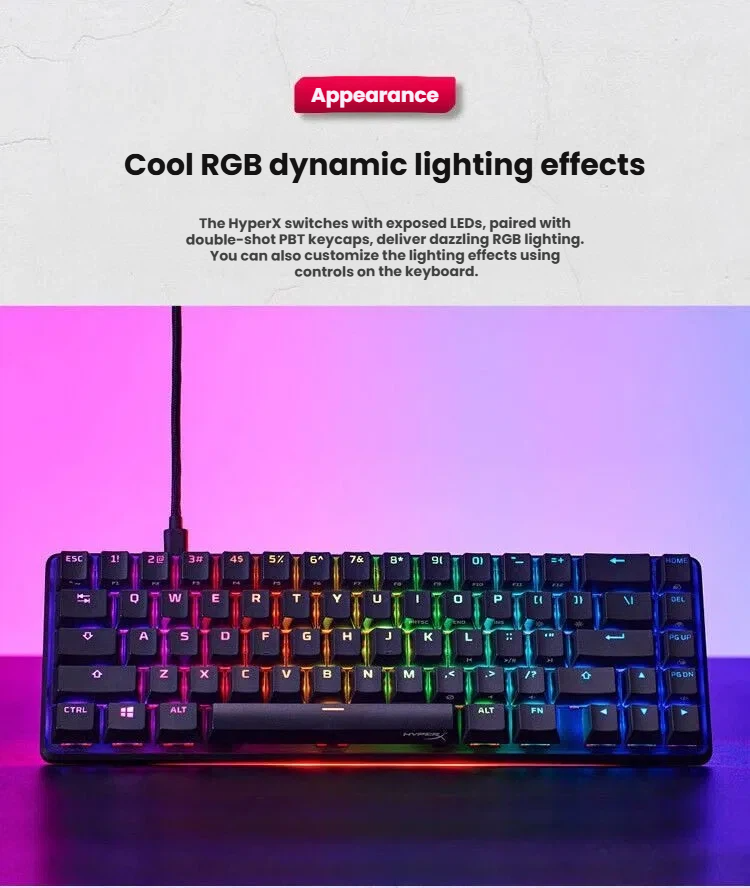 HyperX Alloy Origins 65 double-shot PBT keycaps with side-printed legends