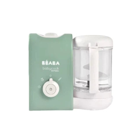 Beaba Babycook Express baby food maker in sage green, stylish and functional—ideal for eco-conscious parents who want fast, healthy, and safe homemade baby meals.