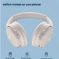 An infographic showcasing the customizable noise cancellation of the Bose QuietComfort Headphones, detailing the three main settings: Quiet Mode for blocking distractions, Aware Mode for full transparency, and Custom Mode for a personalized experience.
