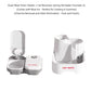 Front view of the Cat Mate dual-meal automatic pet feeder with open lid, revealing two separate food trays. Designed for cats and small dogs with timed feeding capability.