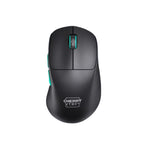 Top-down studio shot of the Cherry Xtrfy M64 WL wireless gaming mouse in black, featuring a sleek matte finish, turquoise-accented scroll wheel and side buttons, and the "CHERRY XTRFY" logo. Designed for precision and comfort, this lightweight mouse delivers high-performance wireless gaming with minimal visual clutter.