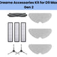 Dreame D9 Max Gen 2 accessory kit showing main roller brush, side brushes, filters
