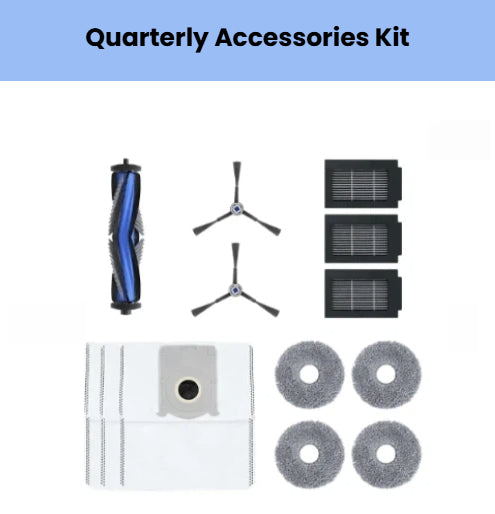 Genuine ECOVACS quarterly accessory kit for DEEBOT T50 PRO & T50 OMNI: 1 main brush, 2 side brushes, 3 filters, 4 mop pads & 4 dust bags.