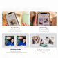 Split-screen showing Instax Connect app interface: Fun Printing with QR codes and AR Printing with animated effects. Includes 30 templates and 12 collage layouts for creative expression.