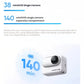 A graphic showcasing the Insta360 GO 3S's impressive battery performance, offering 38 minutes of standalone use and up to 140 minutes of recording time when housed in the Action Pod.