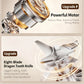 A detailed look at the Joyoung blender's upgraded powerful motor for strong mixing and its advanced eight-blade Dragon Tooth knife, designed for jagged cutting and multi-dimensional crushing to achieve a smooth, filter-free blend.