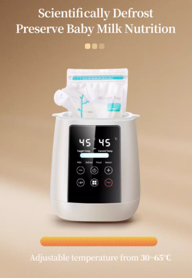 Kangaroo Fitness bottle warmer heating baby food like porridge and bird’s nest gruel at 70°C—safe, even warming for nutritious meals without burning.