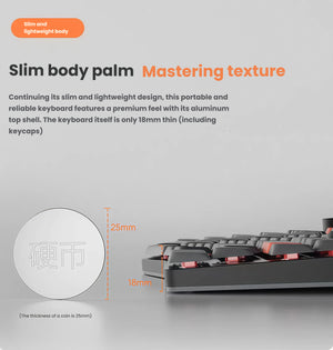 Side view of Keychron K15 Max showing its ultra-slim 18mm profile (thinner than a coin), highlighting the lightweight aluminum body and portable ergonomic design.
