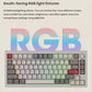 Keychron Q1 Max keyboard with south-facing RGB LEDs showing vibrant lighting effects; supports 22 customizable modes with adjustable hue, saturation, brightness, and speed via QMK/VIA firmware.