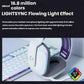 White Logitech G733 headset on a white keyboard, displaying dual-zone RGB lighting that can be personalized across 16.8 million colors.