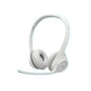 Clean white version of the Logitech H390 headset, showing the matching boom mic and ear cushions against a white background.