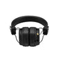Front view of Marshall Major IV wireless on-ear headphones in black with textured leather earcups, padded headband, and gold accent button, showcasing premium build quality and classic Marshall style.
