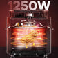 A technical cutaway view of the Midea Air Fryer demonstrating its powerful 1250W heating element and rapid hot air circulation technology, which ensures food is cooked evenly and crisply.