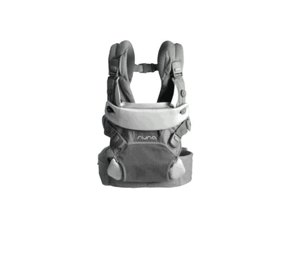 Studio shot of Nuna Cudl Clik Carrier in grey color—highlighting sleek lines, magnetic fasteners, padded waist belt, and premium materials. Designed for comfort, style, and safety from birth.