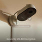 Owlet Dream Sight baby monitor mounted on wall with secure connection icon, secured by 256-bit encryption for private and reliable video streaming