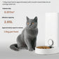 Gray cat sitting beside Petkit Fresh Element Mini smart feeder — showing 2.85L effective capacity, enough to store 1.5kg of dry pet food for up to two weeks