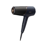 Philips 5000 Series hair dryer in sleek black and rose gold finish, featuring a foldable handle design for compact storage and easy travel.