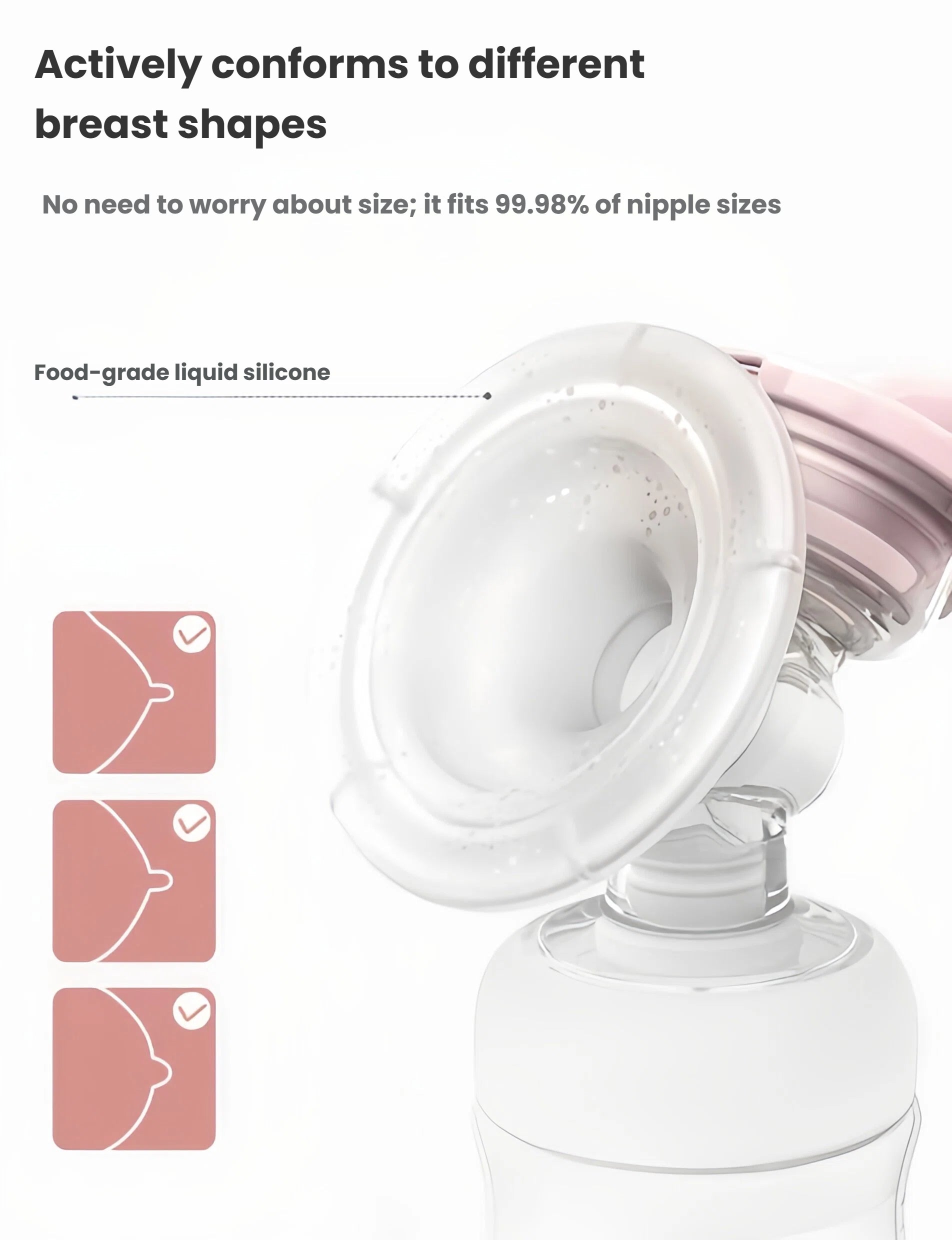 Close-up of Philips Avent food-grade liquid silicone flange that actively conforms to different breast shapes. Ideal for comfort and effective milk expression.