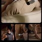 A collage showing a man using the Philips massage gun on different body parts: back, neck (defensive midfielder), and calves. Highlights versatility for full-body recovery and pain relief.