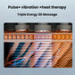 Close-up cross-section diagram illustrating SKG G7 Pro’s triple energy system: pulsing nodes, vibration motors, and heat layers working together to deliver deep 3D massage therapy to neck and shoulder muscles.