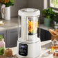 The SUPOR blender shown in a bright, modern kitchen setting, blending fruits. The image highlights the thickened soundproof cover that enables quiet operation, making it a perfect addition to any home.