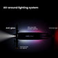 The comprehensive all-around lighting system of the Segway E2 Pro, showcasing the anti-glare headlight, customizable RGB ambient lighting, tail brake light, and integrated turn signals for maximum visibility.