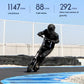 A rider in full gear expertly handling the Segway GT1 SuperScooter on a racetrack, with text highlighting its superior stability from a long wheelbase, optimal trail value, and ultra-low center of gravity.
