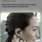 Woman wearing Shure AONIC 215 Gen 2 earbuds with ambient sound mode activated — press a button to hear important voices while enjoying immersive audio.