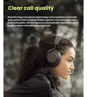 Shure AONIC 50 Gen2 headphones featuring six microphones with beamforming and automatic gain control (AGC) for clear calls in noisy environments.