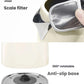 A detailed view of the Smeg KLF04 kettle's practical features, including the easy-to-clean removable stainless steel limescale filter and the 360-degree rotatable, anti-slip base for easy handling.