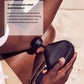 Athlete using Theragun Mini 2.0 on thigh for fast 2-minute pain relief and muscle recovery after workout.