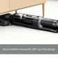 The Tineco FLOOR ONE S7 Stretch showcases its flexible 180° lay-flat design, allowing it to glide effortlessly under low furniture to clean hidden dust and debris.
