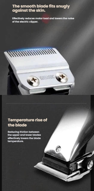 Detailed view of Wahl Launch Hair Clipper blades showing smooth blade and temperature control features.