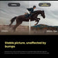 Split-screen horseback ride showing XREAL One’s stable image vs shaky competitors, powered by X1 chip.