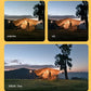 Side-by-side camping scene comparing projection, VR, and XREAL One AR clarity and immersion.