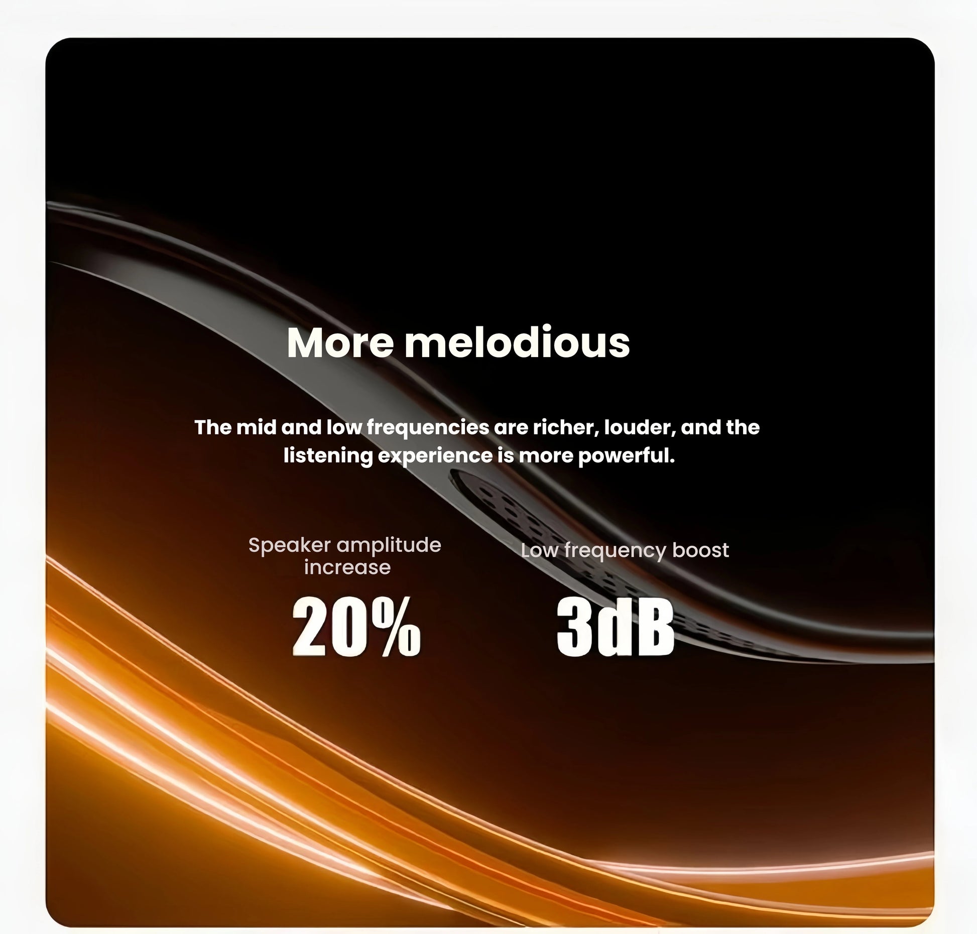 Abstract audio wave graphic illustrating XREAL One’s richer mid/low frequencies and 3 dB low-frequency boost.