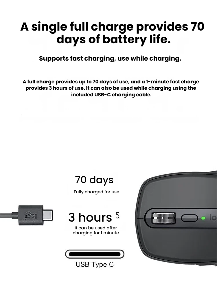 Logitech MX Anywhere 3S USB-C rechargeable battery charging