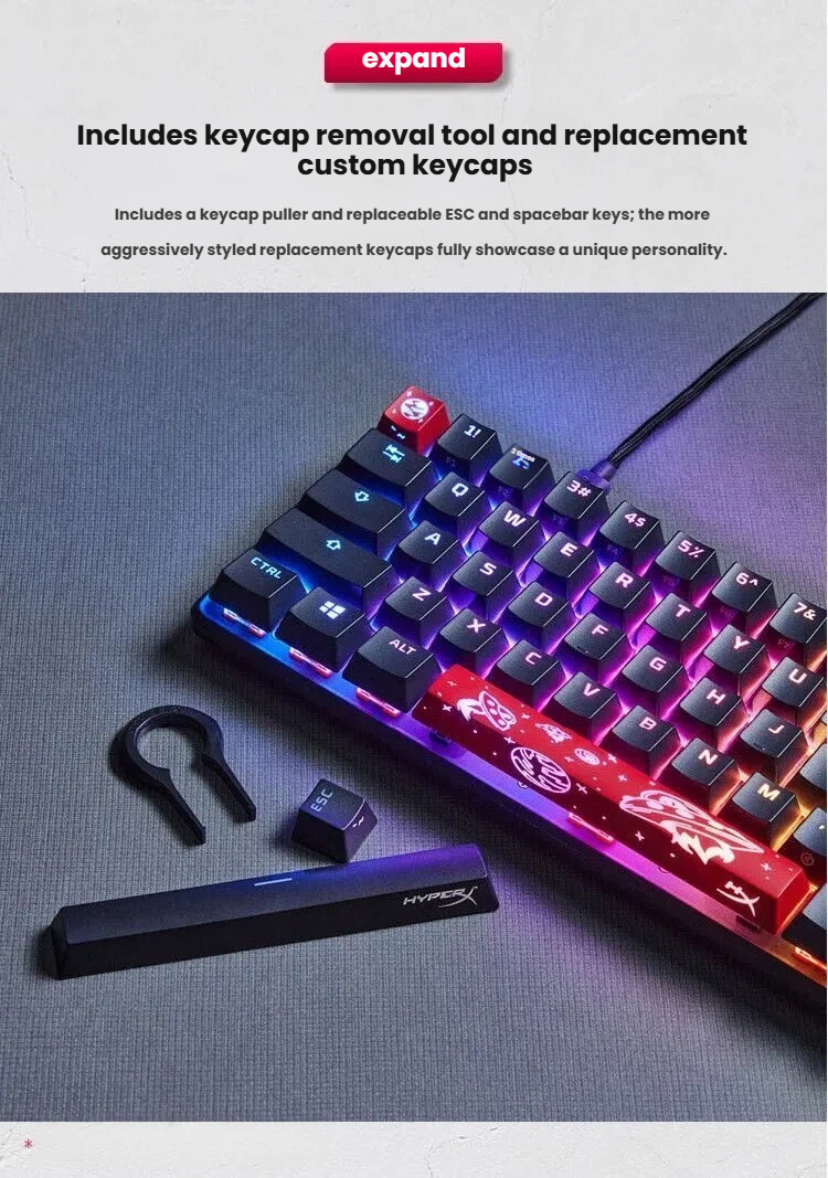 HyperX Alloy Origins 65 keyboard with detachable USB-C cable for travel