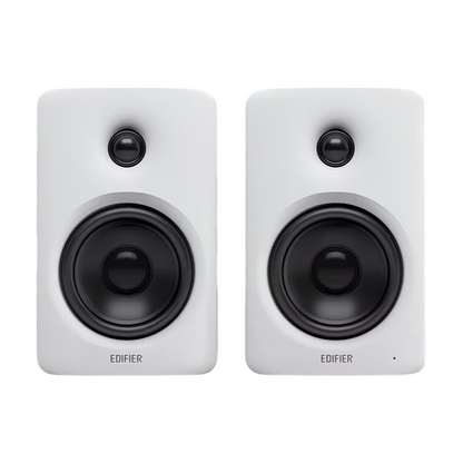 White Edifier M90 powered speaker pair, front view
