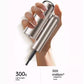 n infographic summarizing the key performance statistics of the Dreame Pocket hair dryer: 300g lightweight body, 300 million negative ions, 110,000 RPM motor, and 70 m/s wind speed.