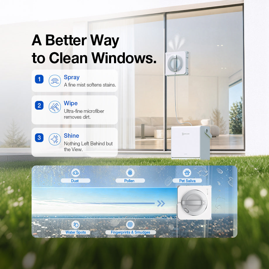 ECOVACS WINBOT W2S PRO OMNI Window Cleaning Robot – White – Spray and microfibre wiping process