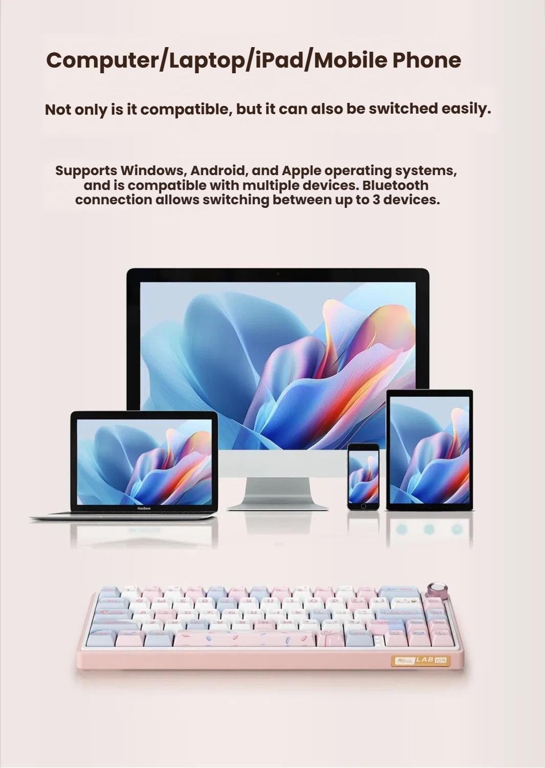 Royal Kludge R65 tri-mode wireless 2.4GHz Bluetooth USB-C connectivity
