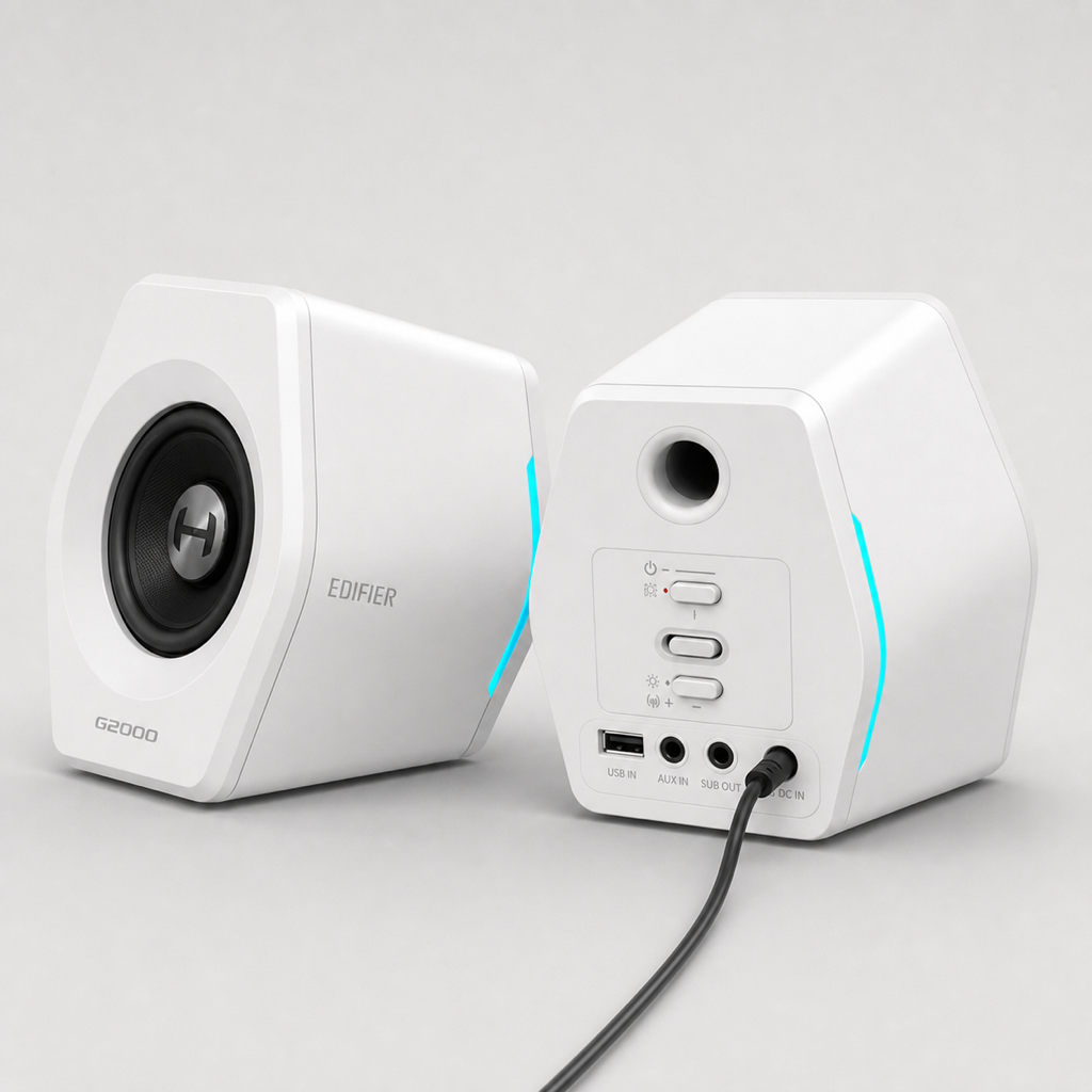Edifier Hecate G2000 white speaker rear controls and ports